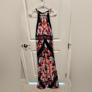London Times Pink and Blue and Black Geometric Maxi Dress